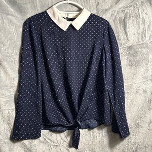 Monteau blouse women’s size‎ large polka dot blouse blue top shirt